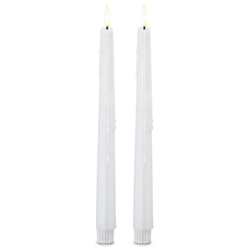 Tapers, Set of Two White Drip LED Candles W/ Timer