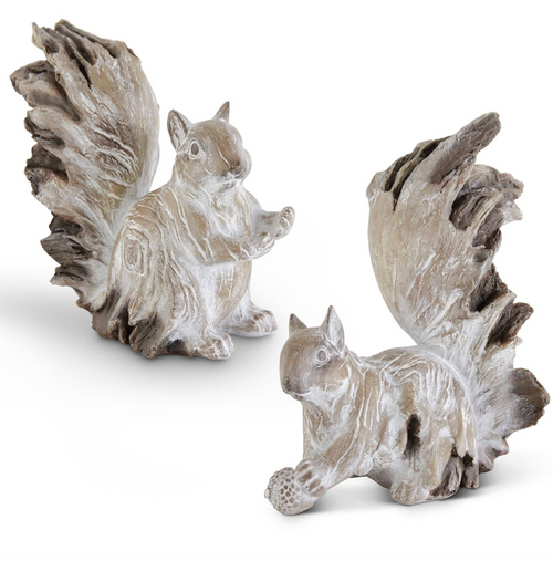 Squirrel, Whitewashed Resin With Acorn