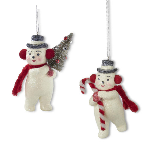 Ornament, Glittered Snowmen With Earmuffs & Scarf
