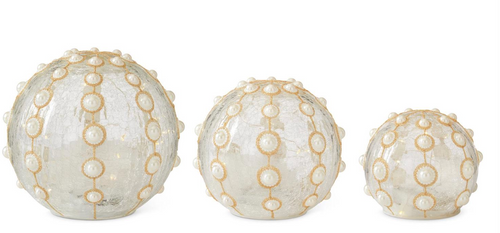 Globe, Crackled Glass With Pearls LED