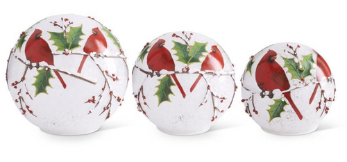 Globe, LED Cardinal And Holly Tabletop
