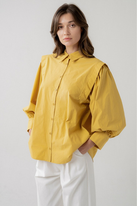 Shirt, Mustard Button Down Pleated Poplin