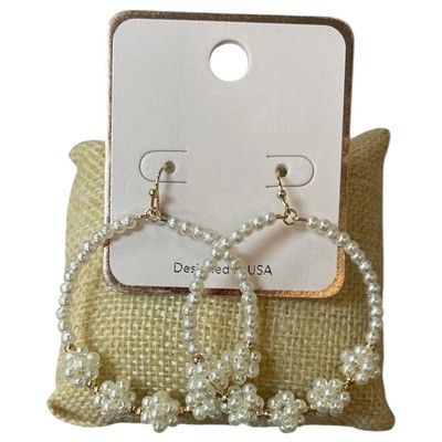 Earrings, Flower Pearl Beaded Round