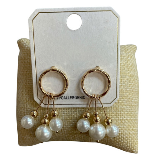 Earrings,  Circle Pearl Drop Stud
