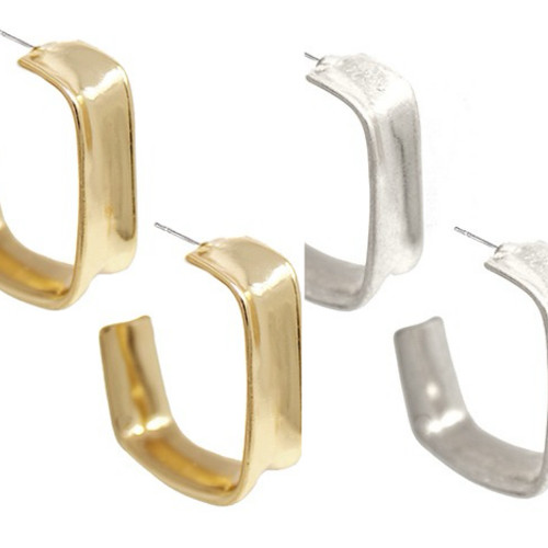 Earrings, Squared Stud Hoops Worn Assorted