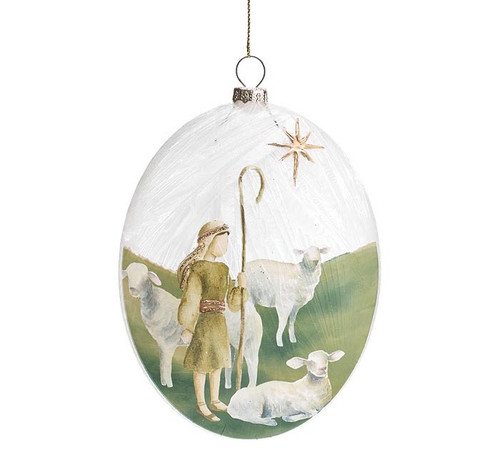 Ornament, Oval Hand Painted Hand Blown Shephered Boy