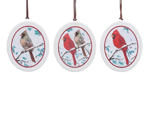 Ornament, Cardinal On Oval Ceramic
