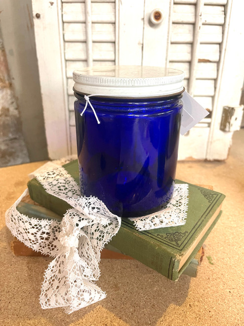 Jar, Cobalt Blue, White Lid