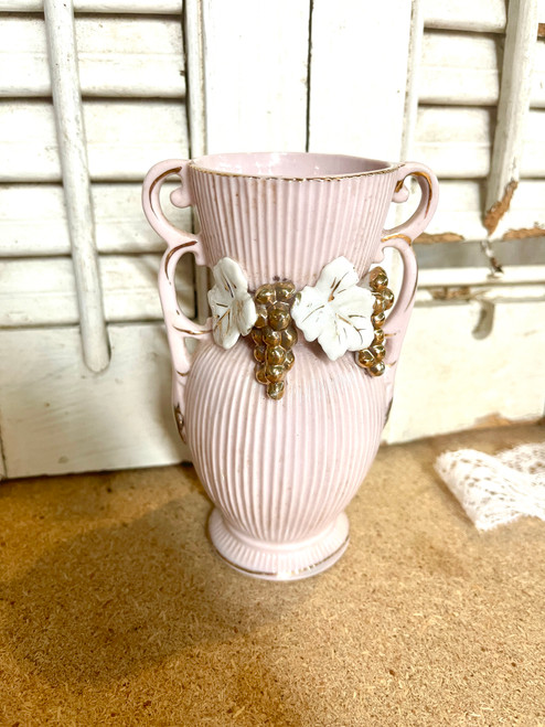 Vase, Pink Vintage White Flowers