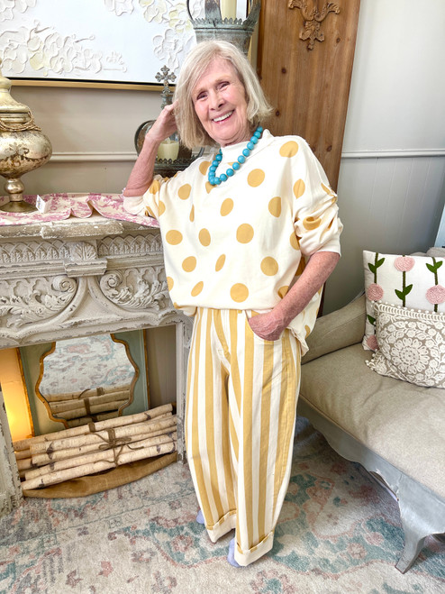 Shirt, Big Polka Dot Mock Neck Mustard/Cream