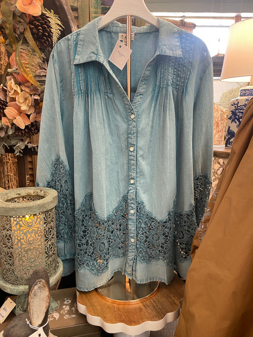 Shirt, Denim Lace Detail Button Up