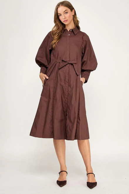 Dress. Brown Shirt Dress Midi