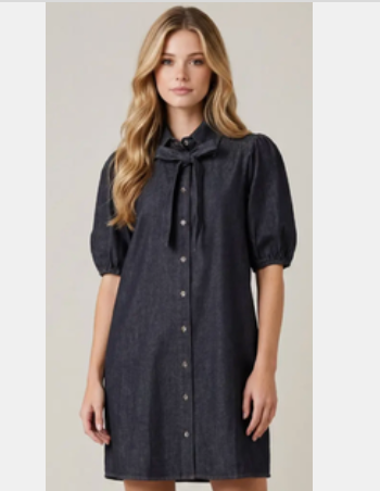 Dress, Dark Denim Bow Shirt Mini Dress