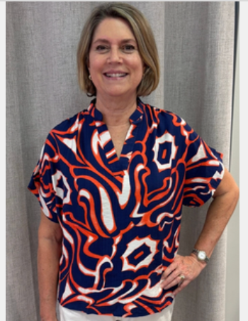 Shirt, Auburn Game Day Orange/Blue Geometric