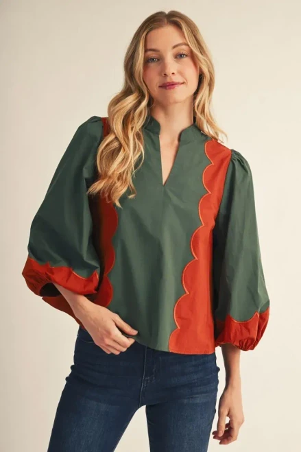 Shirt, Scallop Line Color Block