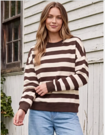 Shirt, Brown/White Striped Knit Crewneck
