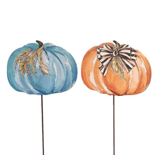 Stake, Whimsical Wheat Pumpkin Orange or Blue