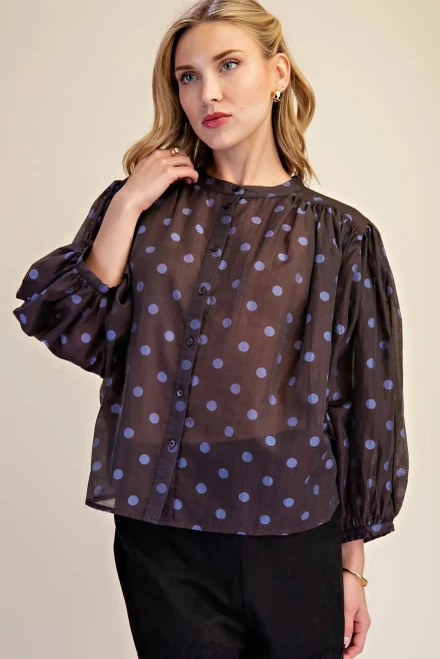 Shirt, Polka Dot Puff Sleeve Blouse