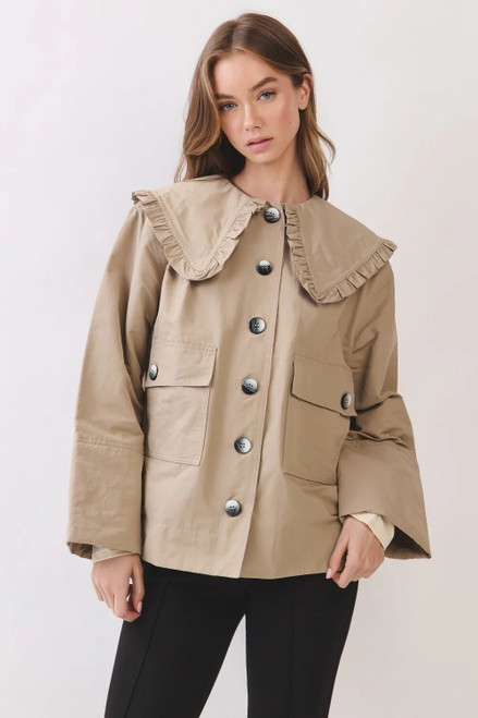 Jacket, Tan Peter Pan Ruffle Collar Utility