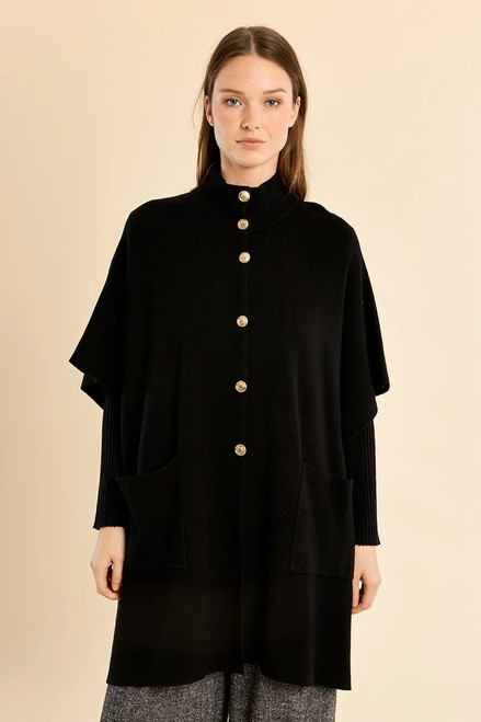 Cape, Black Knitted With Gold Buttons