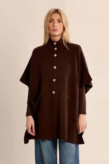Cape, Chocolate Knitted With Gold Buttons