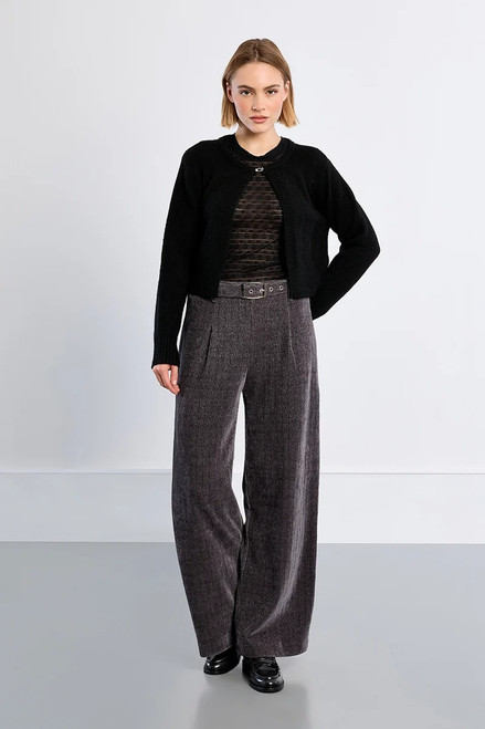 Sweater, Black Fluffy Knit Open Cardigan