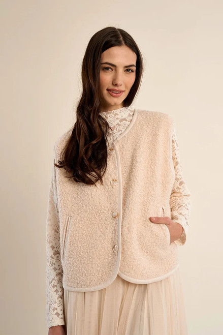 Vest, Cream Fuzzy Button Up