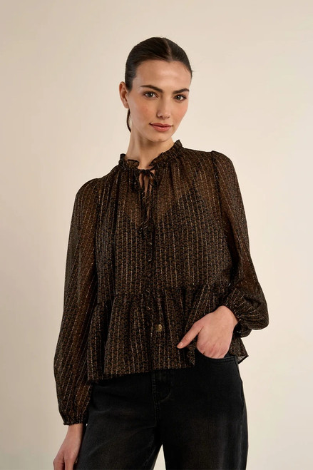 Shirt, Sheer Black With Gold Stripe