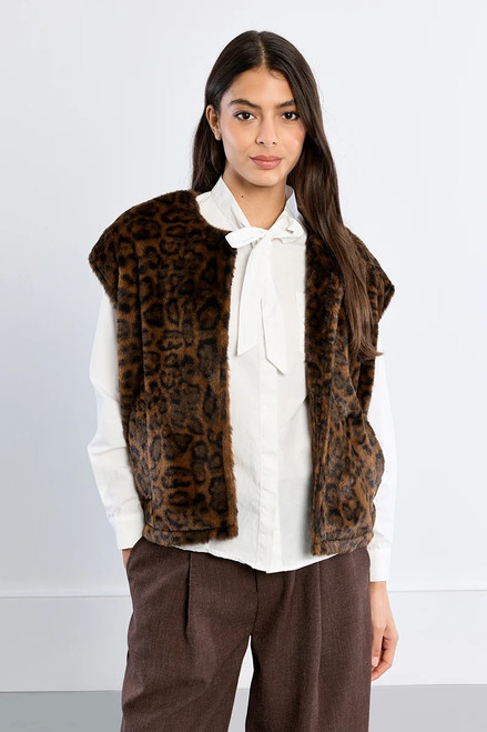 Vest, Leopard Print Navy and Gray Fuzzy