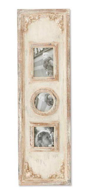 Photo Frame, Wall Antiqued White Washed Triple