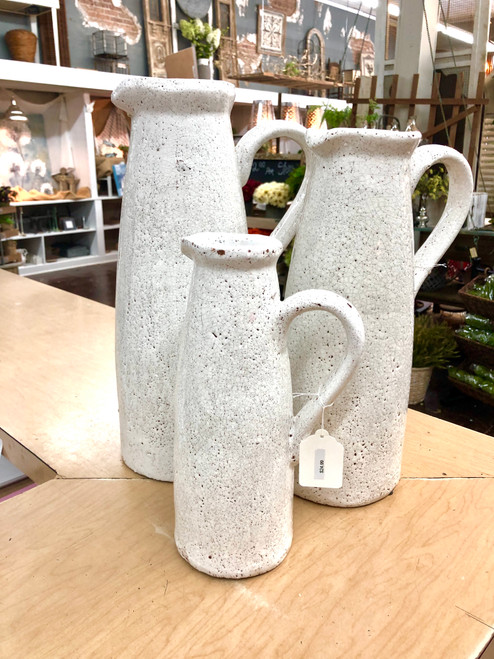 Pitcher, White, Crackled, 11" SMALL
