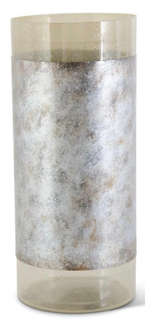 Vase, Gray Glass W/ Burnished Graphite Metal X-LARGE