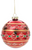 Ornament, Red Glass Ball With Gold, Green, White Accents 4"