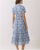 Dress, Blue Embroidered Floral Tiered Buttod Down Midi