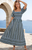 Dress, Dark Green/Sky Blue Bubble Sleeve Smocked Striped Midi