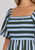 Dress, Dark Green/Sky Blue Bubble Sleeve Smocked Striped Midi