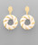 Earrings,  Drop Circle, Gold/ White Velvet