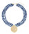 Necklace, Multi-Strand Blue Beads With Gold Medallion