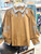 Shirt, Brown Puff Sleeve Blue Embroidered