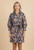 Dress, Blue And Tan Floral With Orange
