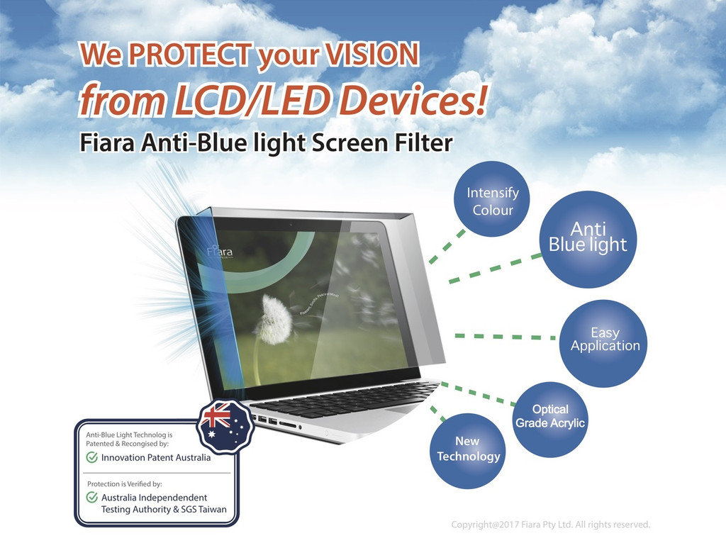 Fits 17.3-inch 16:9 Laptop - Fiara Anti Blue Light Screen Protector / Filter