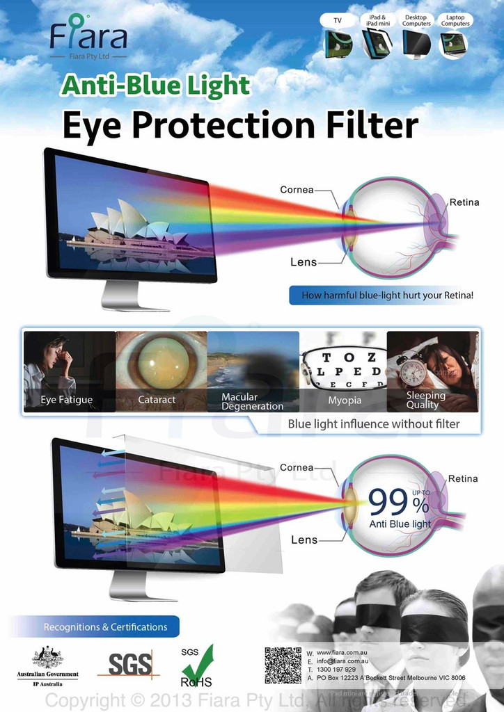 Fits 42~45-inch Large Frame TV | Fiara Anti Blue Light Screen Protector / Filter