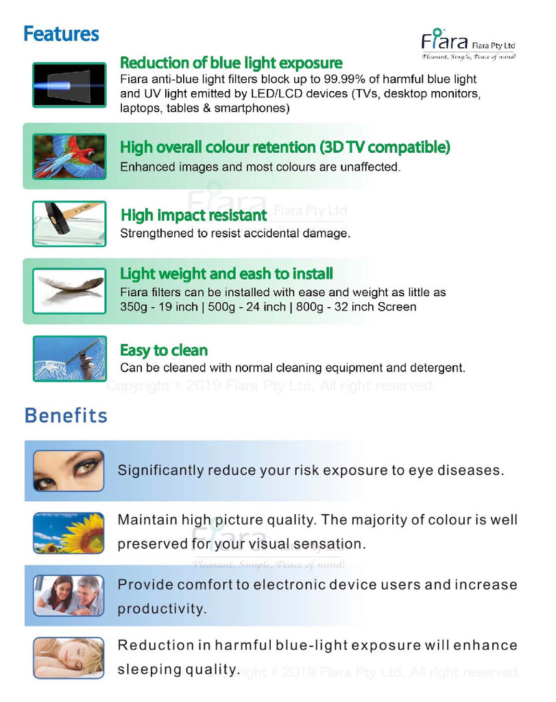 Fits 43~45-inch Slim Frame TV | Fiara Anti Blue Light Screen Protector / Filter