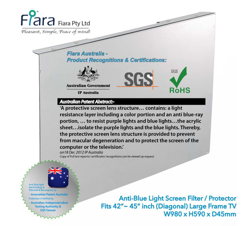 Fits 42~45-inch Large Frame TV | Fiara Anti Blue Light Screen Protector / Filter