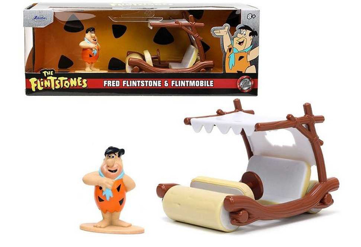 Macheta 1/32 The Flintstones Vehicle, white/red cu figurina Fred Jada - Imagine 1