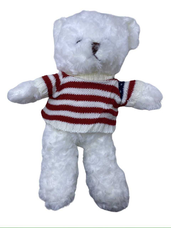 Jucarie plus ursulet alb cu pulover alb rosu - Imagine 2