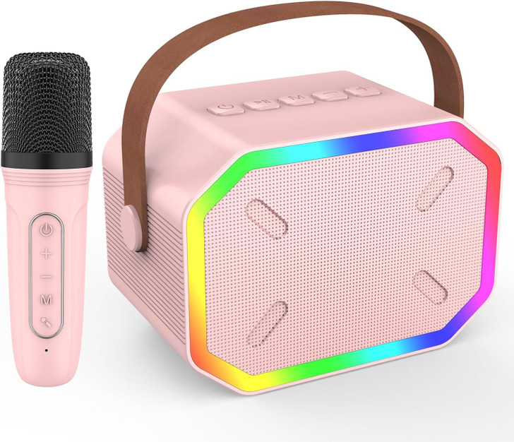 Mini Boxa portabila cu Microfon pentru Karaoke cu lumini multicolore si efect de schimbare voce cadou fete sai baieti