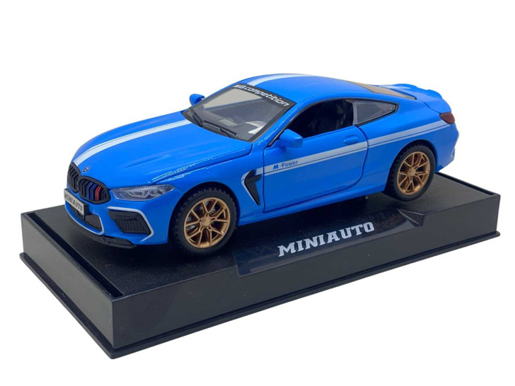 Macheta metal BMW M8 replica 1:32 albastru cu sunete si lumini deschide usi, capota si portbagaj - Imagine 2