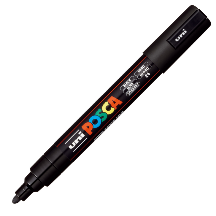 Carioca Marker UNI Posca PC-5M, varf rotund, 1.8-2.5mm pentru orice tip de suprafata BLACK NEGRU nr  24 - Imagine 1