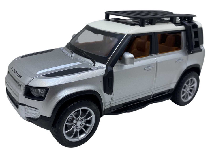 Macheta metal replica Land Rover Defender silver argintiu deschide usi, capota, portbagaj 1:22 - Imagine 2